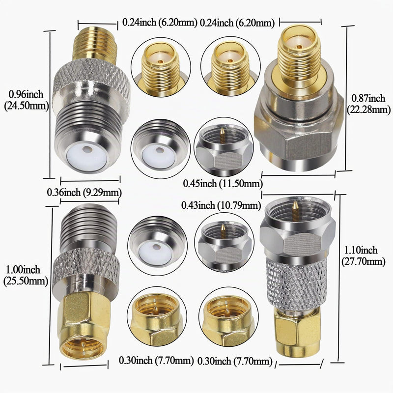 TUOLNK 4pcs F Type to SMA Adpter, F to SMA Cable Genger Changer Coaxial Adapter Kit RF SMA F Connector for Antennas Broadcast Radio TV Camera WiFi