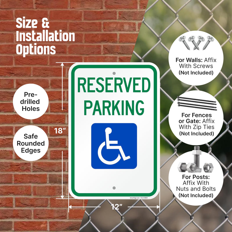 SmartSign Basics Reserved Parking Federal Handicap Parking Sign | 12" x 18" Engineer Grade Reflective 120 mil ACM, Made in USA 12" x 18" EG Reflective ACM