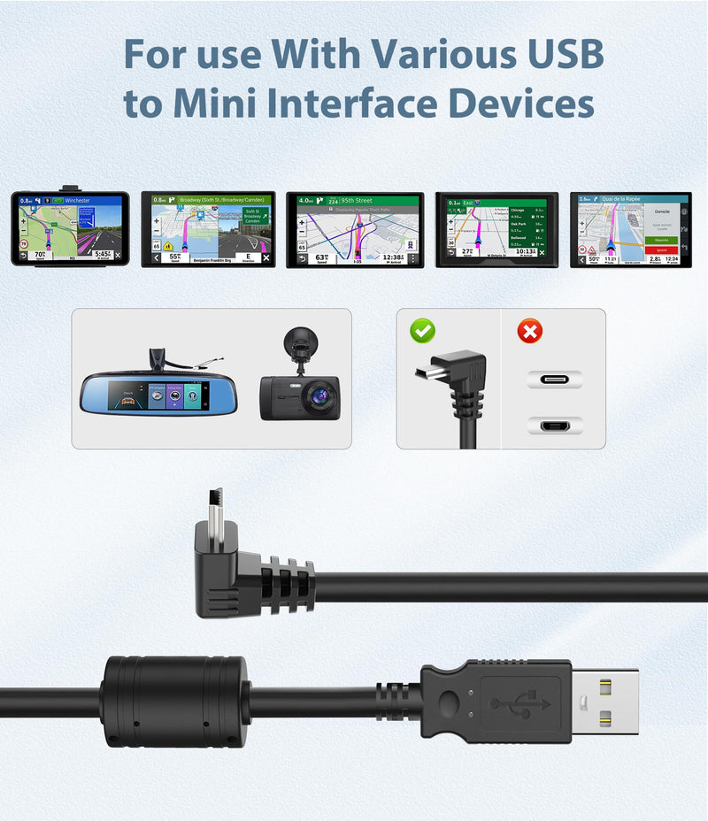 [Australia - AusPower] - Charging Cable for Garmin GPS,(Mini USB 9.8Ft) Shielding 90 Degree Charger Cable Specifically Designed for Garmin GPS Replacement Power Cord Car Charger for Garmin Nuvi,Zumo XT,Drivesmart 65 