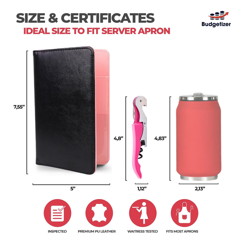 [Australia - AusPower] - Server Book Waitress Wallet Organizer Bundle with Wine Opener- 7 Pocket Waiter Pad (Pink) Pink 