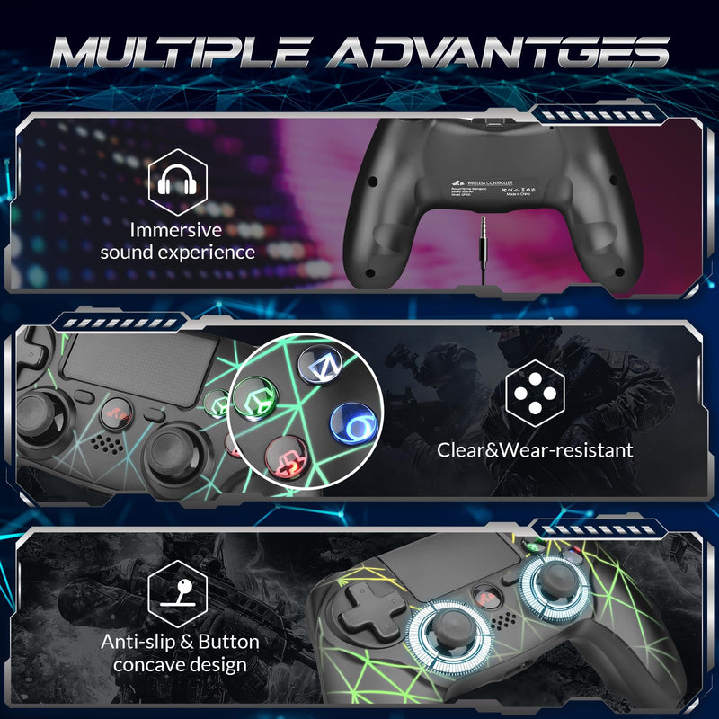 [Australia - AusPower] - Wireless Controller for PS4,1000mAh Battery -3.5mm Audio Jack -RGB Light and 6-axis Gyro Sensor,Dual-shock Gamepad Joystick Compatible with PS4/PS3/Android/Windows(Crackle Design) 