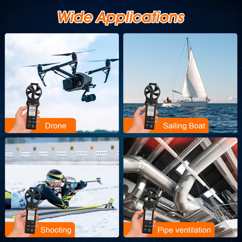 [Australia - AusPower] - Wind Meter CFM Meter, WapoRich Anemometer Handheld Wind Speed Meter Digital Wind Meter Rechargeable Measures Air Volume/Wind Speed/Temp with MAX/MIN for HVAC Drone RQ-5000D 
