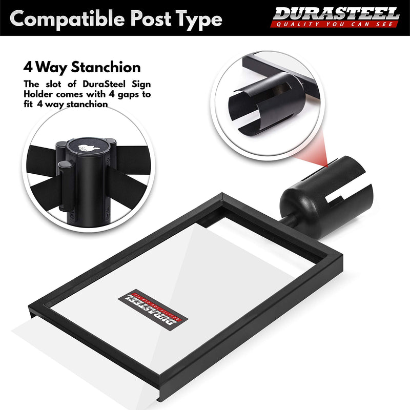 DuraSteel Portrait Display Stanchion Sign Holder - Double Sided Frame for 8.5'' x 11'' - Crowd Control & Queue Barrier With Social Distancing Warning Sign - NOT Fit with US Weigh Sentry Stanchion Social Distancing Sign