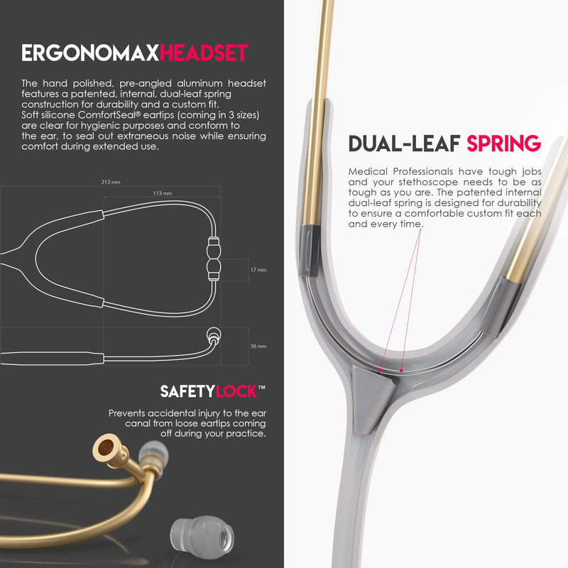 [Australia - AusPower] - MDF Instruments Acoustica Lightweight Stethoscope for Doctors, Nurses, Students, Gold/White Tube + MDF LUMiNiX Illuminator Medical Professional Diagnostic Penlight 