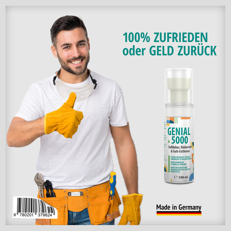 Genial 5000 Professional Adhesive Remover 250 ml with Empty 100 ml Foam Bottle Effective Label Remover for Stubborn Stains and Glue, Ideal for Home, Office and Workshop