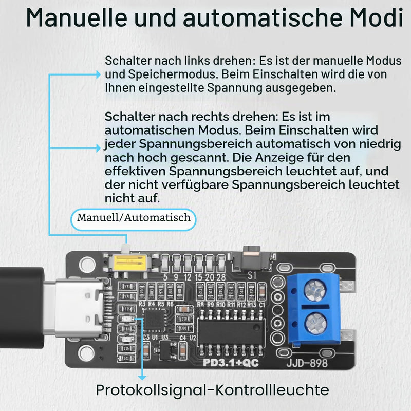 USB-C PD3.1 Voltage Release Module with Shutdown Memory, Manual/Automatic Dual Mode, Adjustable Voltage 5V/9V/12V/15V/20V/28V, 140W, for PD/QC/FCP/AFC