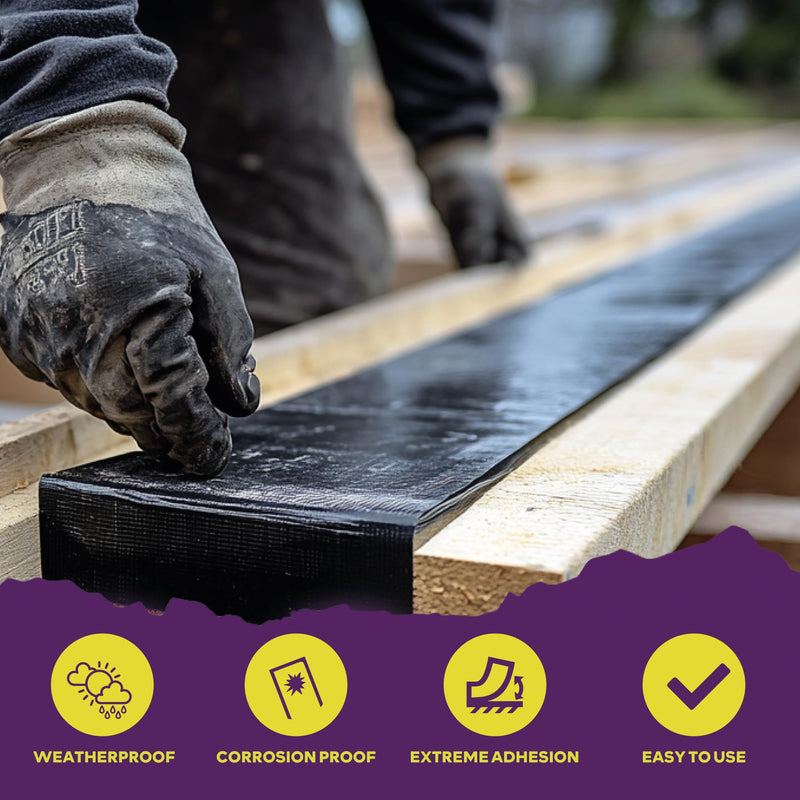 ATack Joist Tape for Decking 2 Inch x 50ft Waterproof, Non-Shrinking Deck Joist Tape 2 Inch - High Tack Butyl Flashing Sealant for Year-Round Protection on Wood, Metal, Composite, Roof Beams 2 Inch x 50 Feet Black