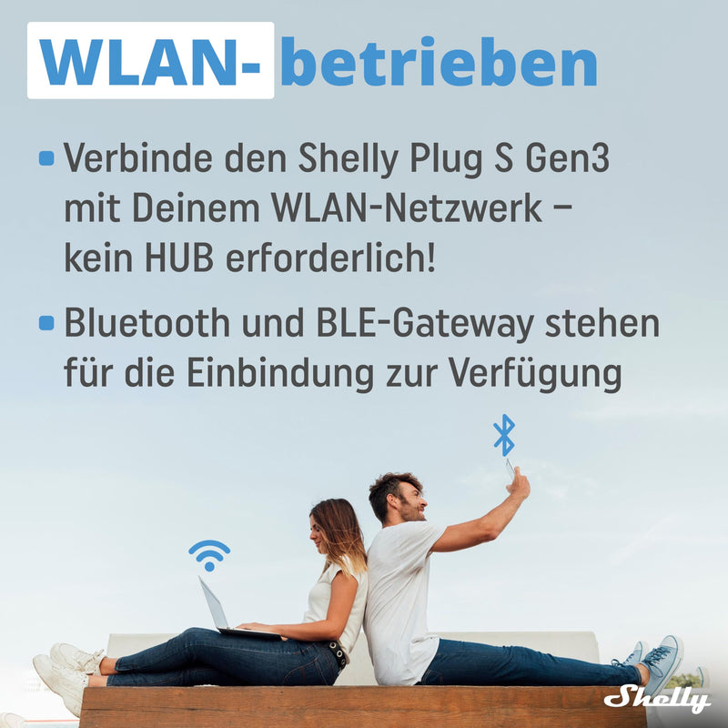 Shelly Plug S Gen3 White - WiFi Smart Socket, Power Measurement, 12 A, 2500 W, Timer, Matter Certified Plug, Heating & Cooling, Alexa & Google, No Hub Required (Pack of 4) 4 pack