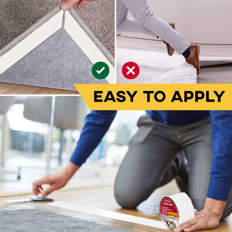 Grip Tape - Heavy Duty Anti Slip Tape for Stairs Outdoor/Indoor Black with Glow in The Dark Strips & Carpet Tape Double Sided - Rug Tape Grippers for Hardwood Floors and Area Rugs