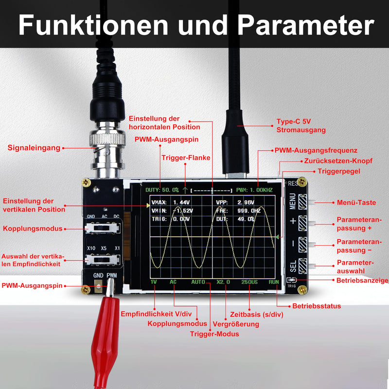 [Australia - AusPower] - Treedix Handheld Digital Mini Oscilloscope Kit with 2.4 Inch LCD Screen, 3 Trigger Modes, 24MSa/s High Sample Rate, 200 kHz Bandwidth, X10/X5/X1 Sensitivity, GND/AC/DC Pairing Method 