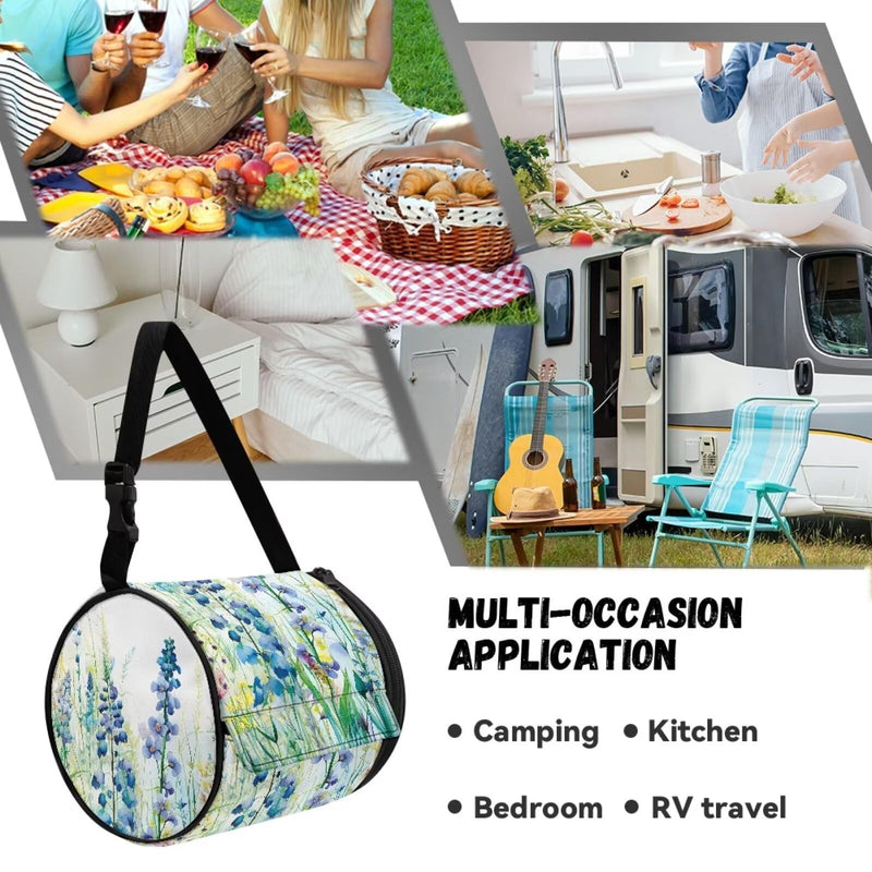 ZDCUSTOM Blue Flower Hanging Toilet Paper Holder Kitchen Paper Towel Holder Roll-Tissue Dispenser Toilet Paper Storage Bag with Adjustable Strap for Camping Bathroom RV Car