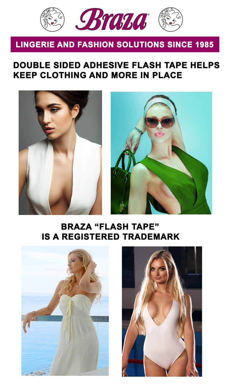 Braza Flash Tape - Double Sided Clear Adhesive Clothing, Fabric and Body Tape - 60 ft 3 Count