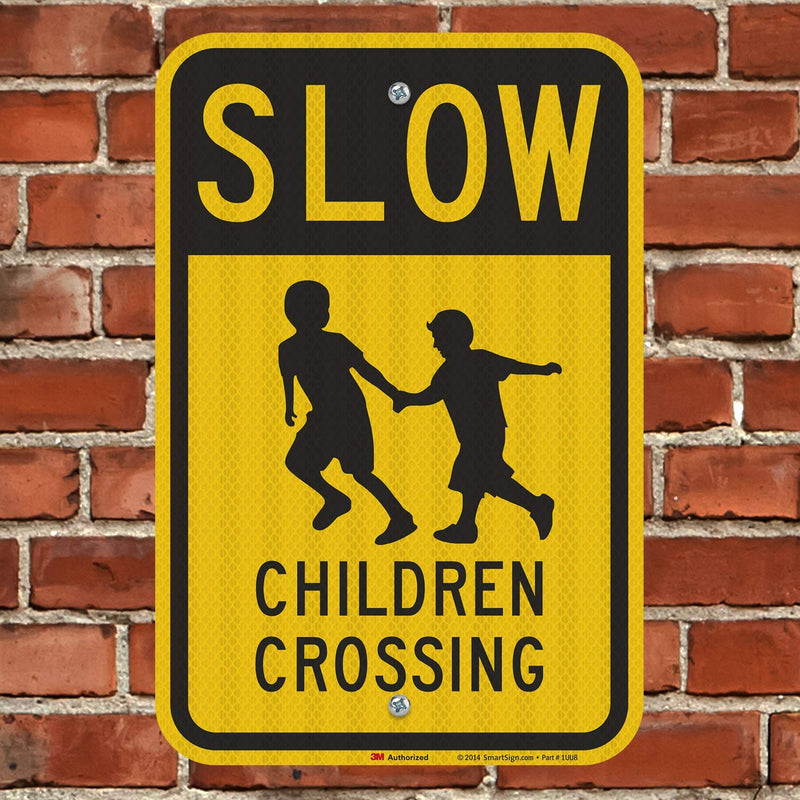 SmartSign - K-5198-HI-12x18 "Slow - Children Crossing" Sign | 12" x 18" 3M High Intensity Grade Reflective Aluminum Black on Yellow