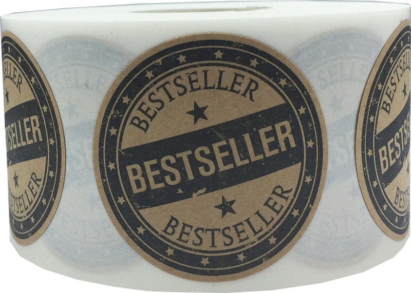 Brown Kraft with Black Stickers, 1.5 Inch Round, 500 Labels on a Roll
