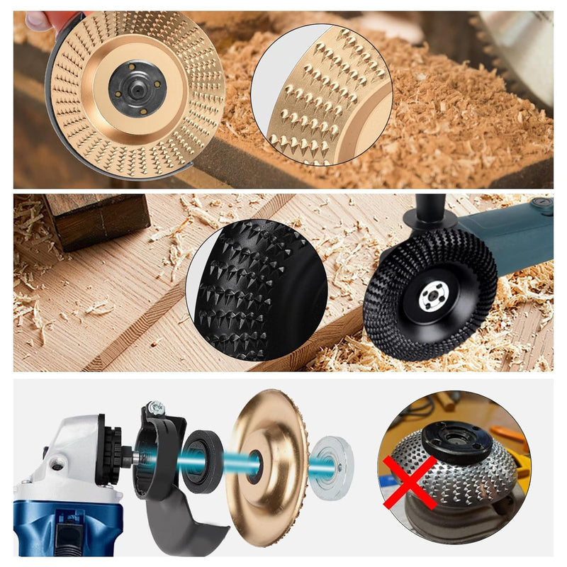 Milling Disc for Angle Grinder Wood 100 & 75 mm Wood Carving Disc 115/125 mm Angle Grinder with 7/8 Inch (22 mm) Wood Sanding Discs for Shaping, Sanding and Cutting (3 Pieces Gold) 3 x gold