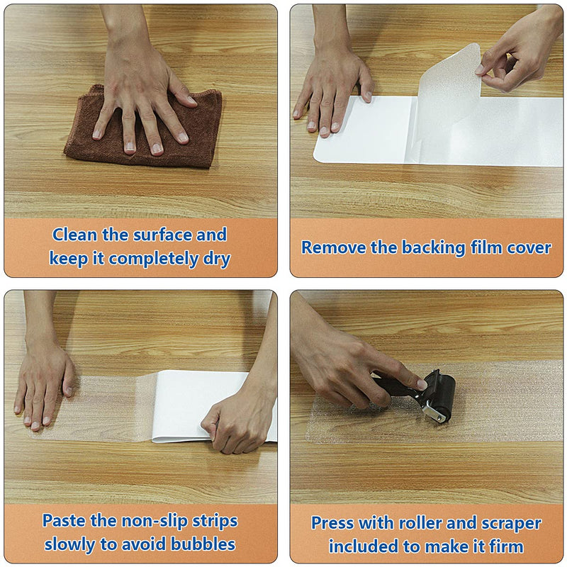 Butizone Stair Treads Non Slip 4" x 24", 5-Pack Pre-Cut Clear Anti Slip Strips for Wooden Steps Indoor, Transparent and Waterproof Grip Tape, Safety for Elderly, Children, and Dogs 4" X 24"