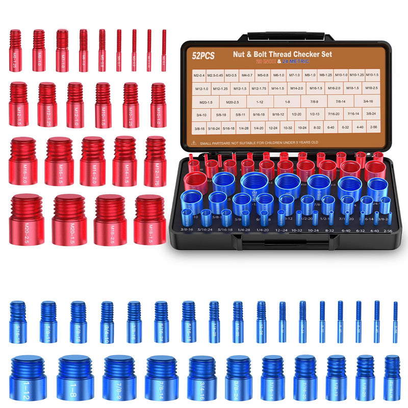 [Australia - AusPower] - Thread Checker, Bolt Size Finder, 52 PCS Nut and Bolt Thread Checker 28 Inch & 24 Metric Thread Gauge, Thread Checker Standard and Metric 