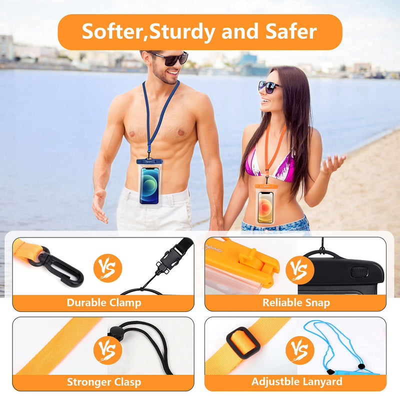[Australia - AusPower] - Waterproof Phone Pouch Bag - 7.5in Water Proof Cell Phone Case for Beach Travel Must Haves, Waterproof Phone Holder with Lanyard for iPhone 15 Pro Max Galaxy S23 Pixel 7a, Cruise Essentials Regular [7.5-inch] [Orange + Navy] Waterproof Phone Pouch 