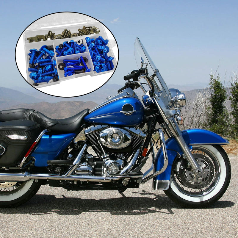 [Australia - AusPower] - 177pcs Fairing Bolt Kit, M5 M6 Motorcycle Windscreen Screws,Universal Motorcycle Fairing Screws, Aluminum Fasteners Fairing Bolts Nut Clips Kit, Fasteners Fixing Sportbike Bolts Fairing(blue) blue 