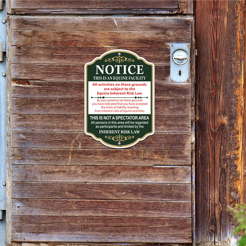 Equine Liability Sign, Statute Horse Barn Stable Farm - 2 Pack, 10 x 14 inch Metal Rust Free Aluminum Farm Sign, Weather Resistant, Waterproof, Durable Ink, Easy to Install