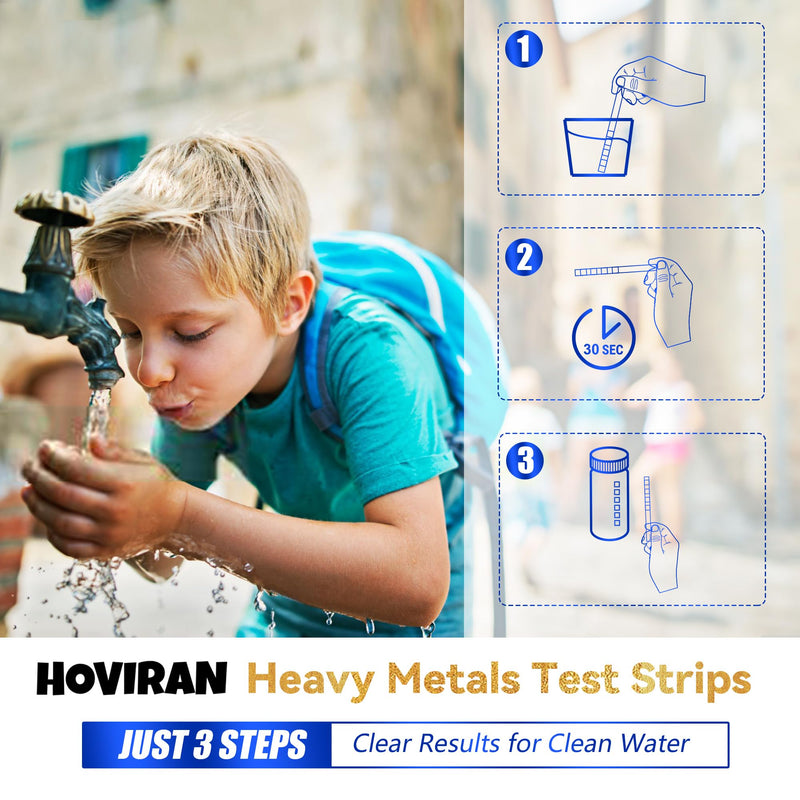 [Australia - AusPower] - 8 Way Heavy Metals Water Test Strips -125 ct Home, Well Drinking Water Testing Kit for Iron, Mercury, Copper, Lead, Chromium, Magnesium, Cadmium, Calcium 8-Way Heavy Metals Test Strips - 125 ct 