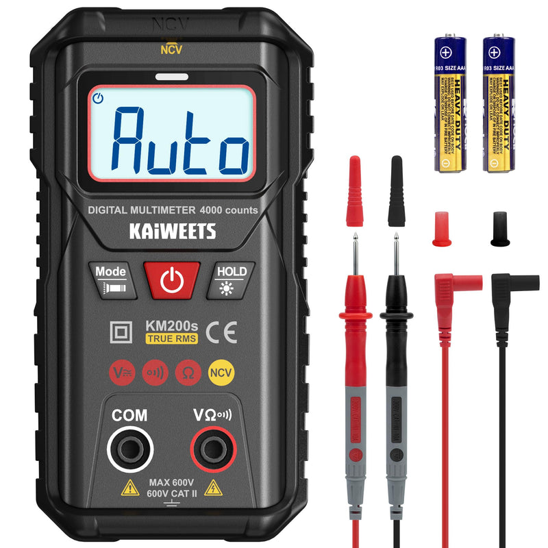 [Australia - AusPower] - KAIWEETS KM200s Smart Digital Multimeter True RMS, 4000 Counts, Auto Ranging Voltmeter, NCV Non-Contact Voltage Detector, Measure AC/DC Voltage, Resistance, Diode, Continuity 