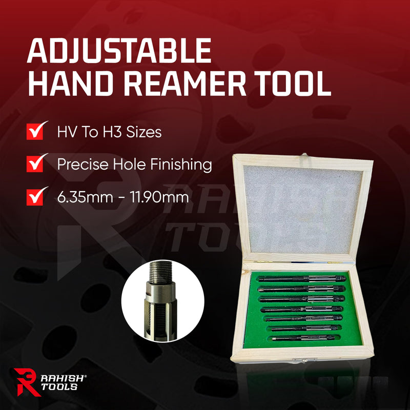 [Australia - AusPower] - Adjustable Hand Reamer Tool HV to H3 Sizes - 1/4" to 15/32” Reaming Tool for Precise Hole Finishing with Carbon Steel Blades - Hand Tools Reamers for Metal & Wood - 6.35mm - 11.90mm HV to H3 - 7Pcs 