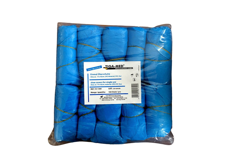 [Australia - AusPower] - Pack of 100 Shoe Protectors Single-Use, Disposable Polyethylene Chloride Tiga-Med Quality Blue 