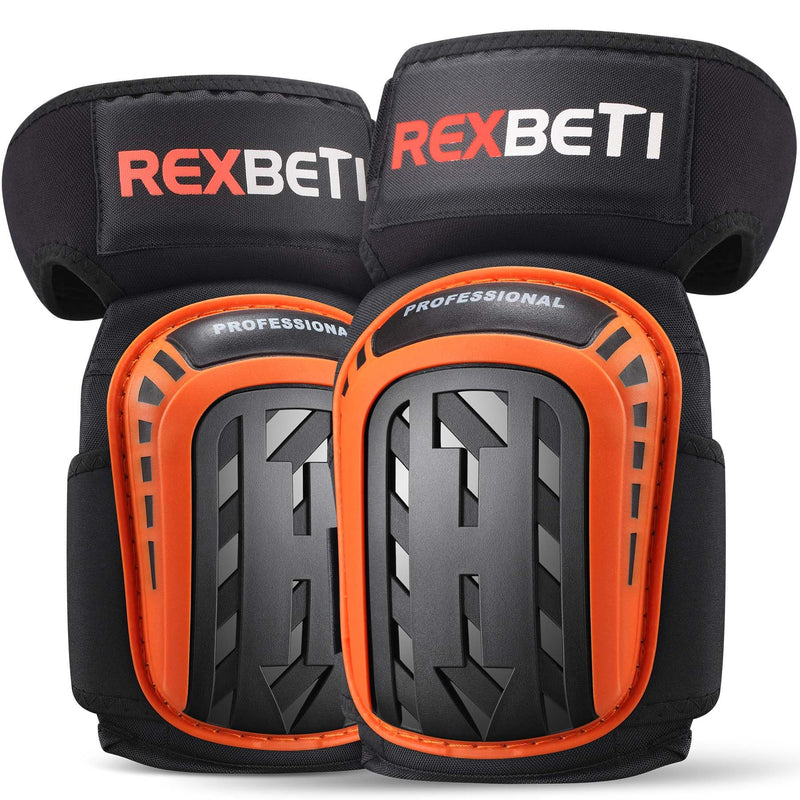 REXBETI Knee Pads for Work, Construction Knee Pads for Men, Heavy Duty Comfortable Anti-slip Foam Gel Knee Pads for Gardening Flooring and Cleaning, Strong Stretchable Straps, Orange Original