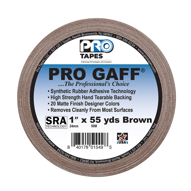 1" Width ProTapes Pro Gaff Premium Matte Cloth Gaffer's Tape With Rubber Adhesive, 11 mils Thick, 55 yds Length, Brown (Pack of 1)