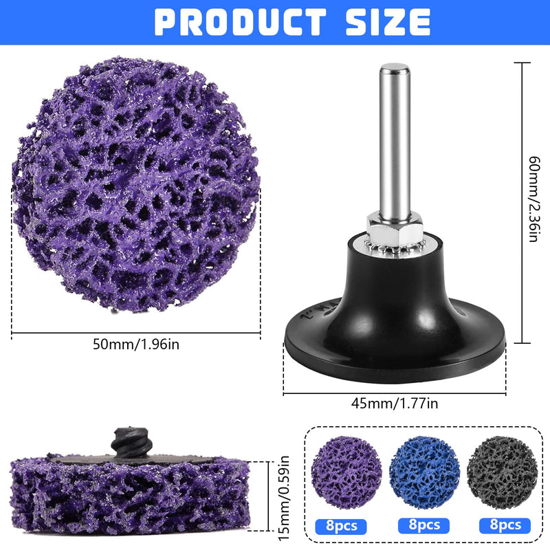 [Australia - AusPower] - YOUNGSAY Pack of 24 CSD Disc, CSD Disc Drill Made of Nylon, 2 Inch Coarse Cleaning Disc Drill with 1 Support Palette, Suitable for Rust Removal or Polishing (3 Colours) 