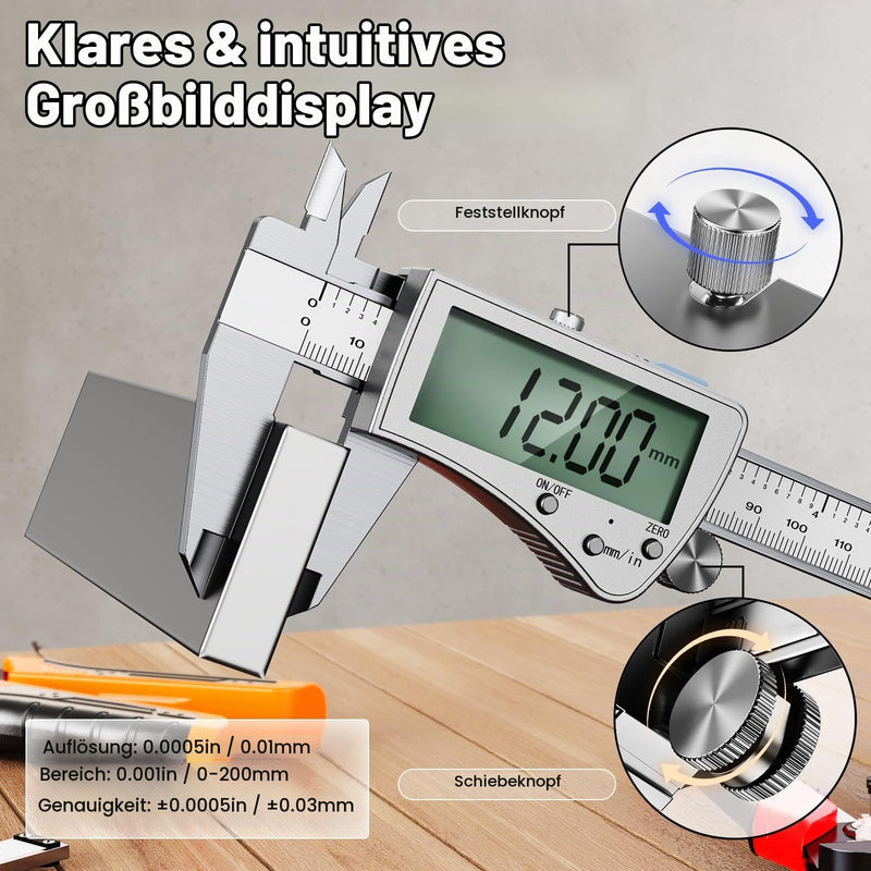 Preciva 150 mm Digital Calliper, Digital Calliper, Stainless Steel, Rechargeable, IP54, Waterproof, Electronic Calliper with Large LCD Display for Industrial, Electrical, Automotive, Crafters