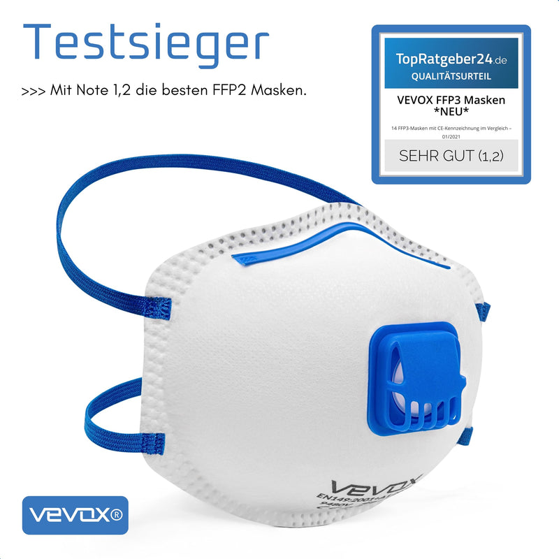 [Australia - AusPower] - VEVOX® FFP2 Mask with Valve - Set of 5, 10 or 20 - Dust Mask - Respirator Mask - Dust Mask - Fine Dust Mask - Respirator Protection e.g. Against Fine Dust, Abrasive Dust or Building Dust 5 stück (1er Pack) 