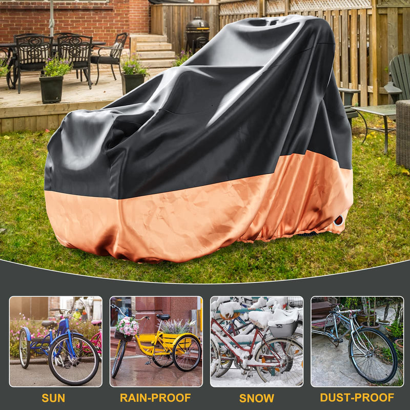 [Australia - AusPower] - MOONCOOL Adult Tricycle Cover Trike Cover, 3 Wheeled Bicycle Bike Cover for Outdoor Storage Waterproof, Dust Wind Proof for Bikes 75"L Black & Orange 