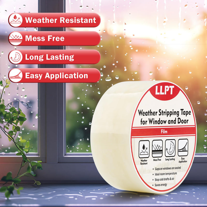 LLPT Transparent Weather Stripping Tape 4” x 108 Ft for Window and Door Ultra High Performance Weather Resistant Tape for Window Draft Insulation No Mess (WWT408) 4" x 108 Ft Clear