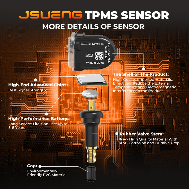 [Australia - AusPower] - Jsueng TPMS Sensor Ford, 4 Pack Tire Pressure Monitoring System Sensor fit for Ford F150 F250 Flex Fusion Mustang, Lincoln MKX MKZ MKS MKT, 315Mhz Replaces F2GZ1A189A FR3Z1A189A GL3T1A180GB 4-Pack 