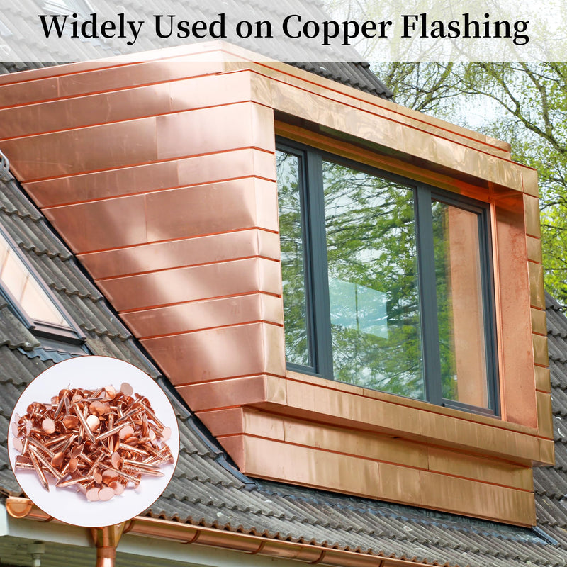GOORY 500Pcs Copper Nails 1 Inch - with 1/16 Inch Drill Bit - 99.95% Pure Copper Roofing Nails Slate Spikes Flashing Furniture Boat for Roof Repair, Tree Stump Remover, DIY Project 500 Pcs 1" Copper Nail