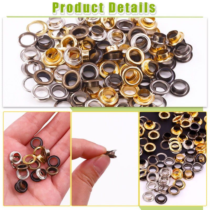 Keadic 240 Sets 4mm 5/32” Thickened Grommets Eyelets with 4 Pcs Install Tools Assortment Kit, Bronze Silver Gold Gun Black Metal Eyelet Grommet for DIY Leather Clothing Shoe Bags Crafts Bronze Gun-black Gold Silver Assorted Set 5/32”(4mm)