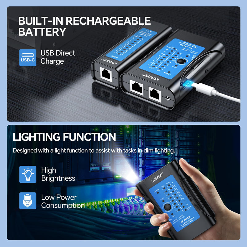 [Australia - AusPower] - Rechargeable Network Cable Tester, NF-468EU Ethernet Cable Continuity Tester for LAN RJ45/RJ11/RJ12/CAT5/CAT6/CAT7/POE Test UTP/STP Shielded Ethernet Wires Test Tool 