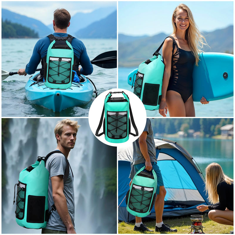 Pimoys Dry Bag, 25L Waterproof Backpack, Dry Bags Kayak for Women Men, Roll Top Outdoor Travel Bag for Boating, Kayaking, Fishing, Hiking, Rafting(Lake Blue) Lake Blue
