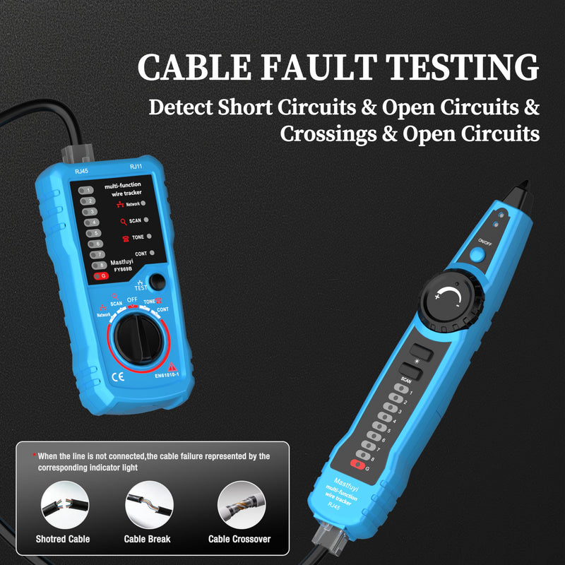 Network Cable Tester, POE RJ11 RJ45 Cable Tracer | Digital Signal Line Finder LAN Network Cat5 Cat6 Cable Maintenance Collation Telephone Line Test FY 869B -blue