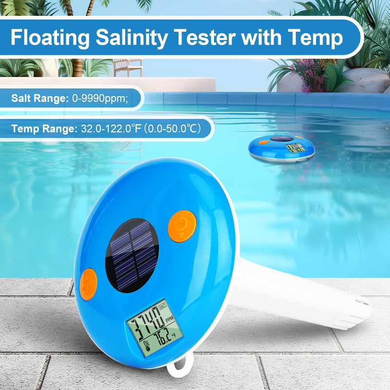 [Australia - AusPower] - Pool Salt Tester | Floating Salinity Meter - Salt Test for Saltwater Pool, Digital Temperature Salinity Level Tester, YINMIK Pool Thermometer with Solar Rechargeable | IPX8 Waterproof 