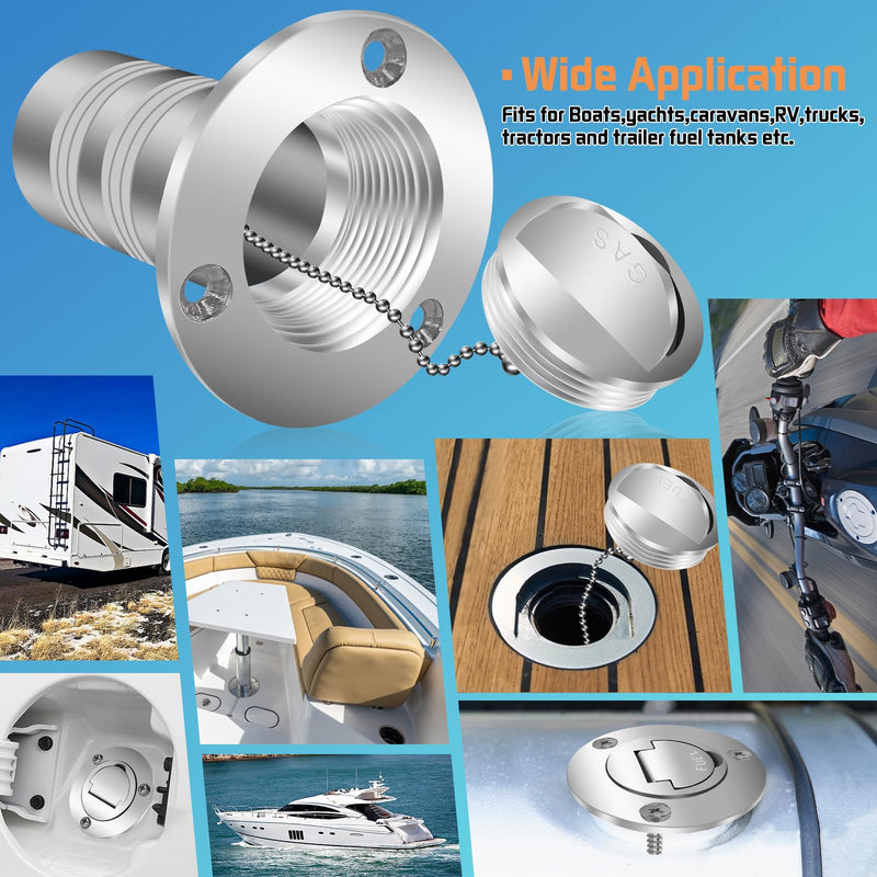 Boltigen 1-1/2"(38mm) Boat Gas/Fuel Deck Fill/Filler with Keyless Cap，1.5inch Stainless Steel Deck Filler Marine Hardware for Boat, Yacht, Caravan, Mirror- Polished Head Fuel 1-1/2''