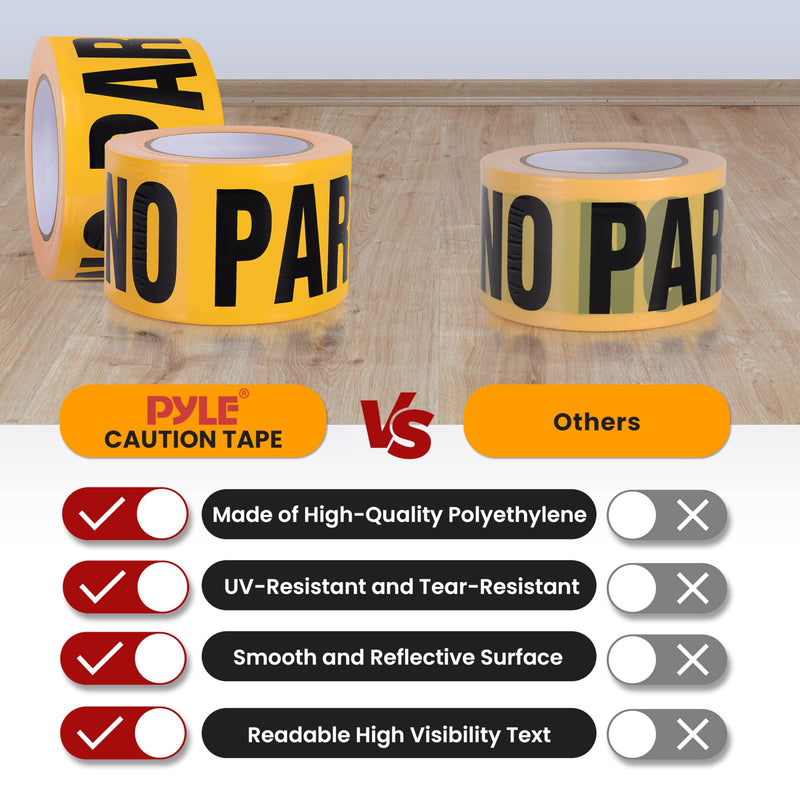 Pyle No Parking Caution Tape Yellow, 200 Meter Roll of Non-Adhesive Safety Barricade Warning Tape, Highly Durable & Visible for Indoor/Outdoor Use 12 pc 12-Pack