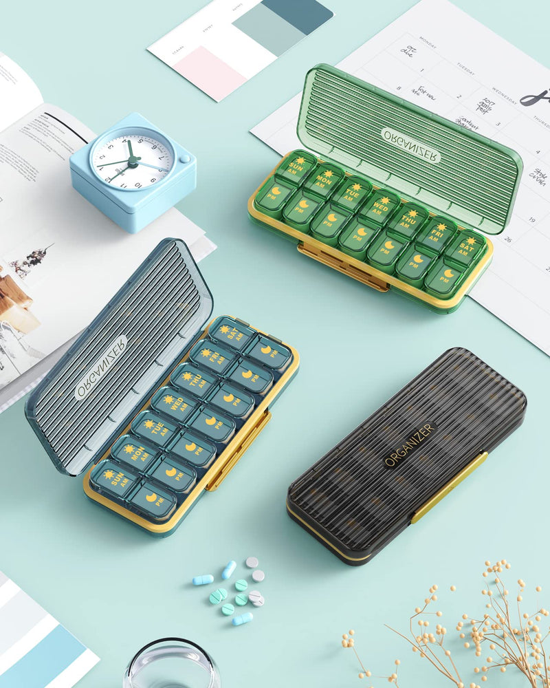 [Australia - AusPower] - Am Pm Pill Organizer, Weekly Pill Box 2 Times A Day - Acedada 7 Day Pill Organizer with 7 Separate Containers, Portable Daily Medicine Dispenser Case for Vitamin, Fish Oils, Supplements, Stylish Blue 