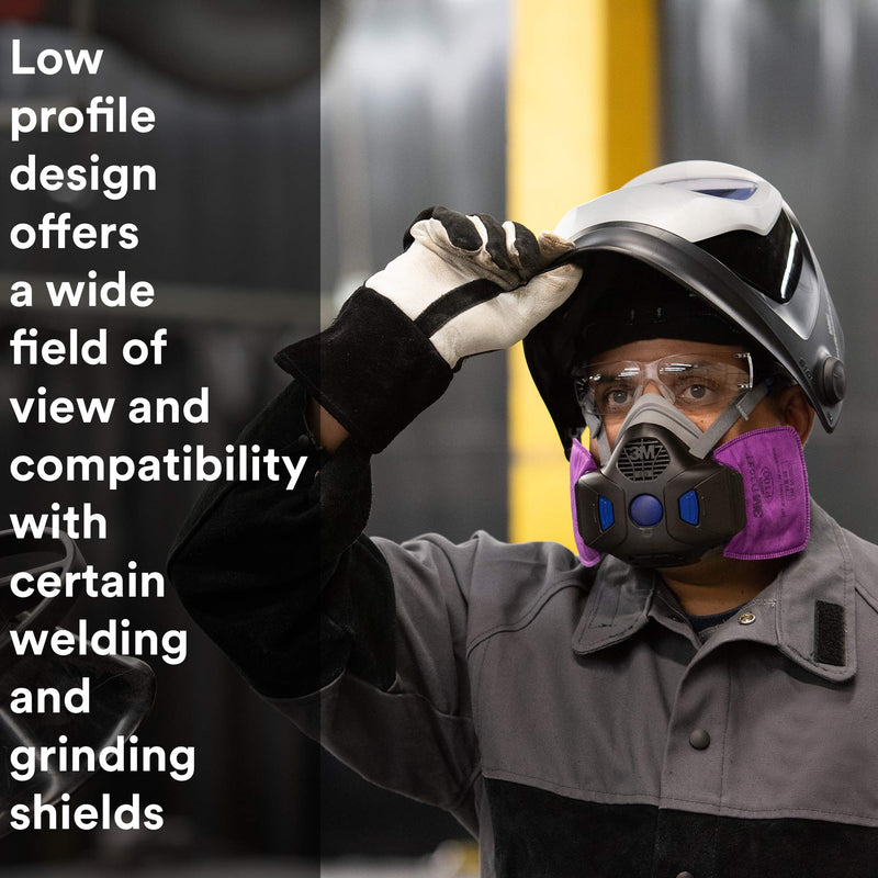 3M Respirator, Secure Click Half Face Reusable Respirator with Speaking Diaphragm and Push Button Seal Check, HF-803SD, Sweeping, Sanding, Grinding, Sawing, Dust, Large 1 Count (Pack of 1)