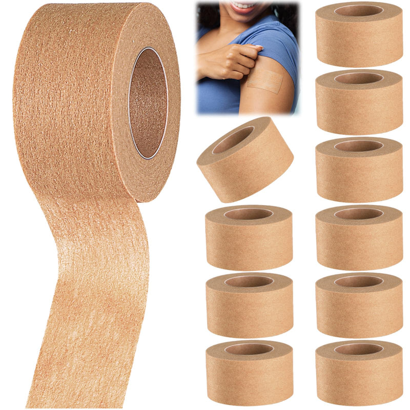 Threlaco 12 Rolls Micropore Tan Tape Skin Tape Adhesive Tape Non Woven Paper Tape for Household Supplies (1 Inch x 10 Yards)