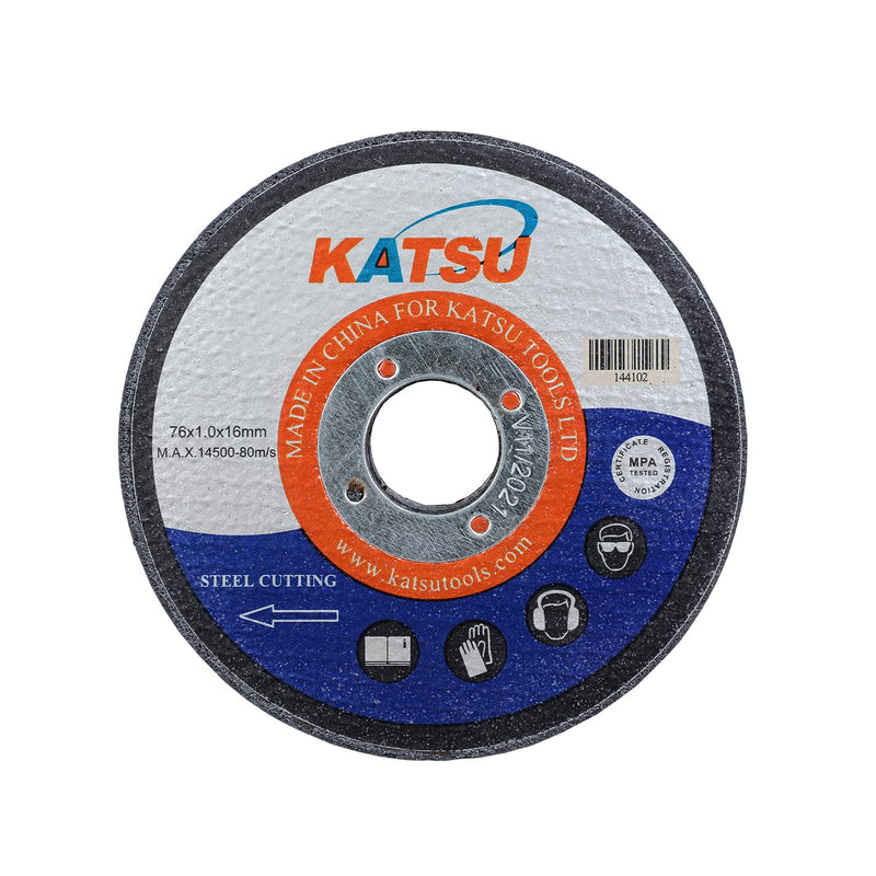 [Australia - AusPower] - Katsu steel cutting disc, 76 mm, 3 inches, 10 pieces, 1.0 mm, metal cutting discs for mini angle grinders, 144102 