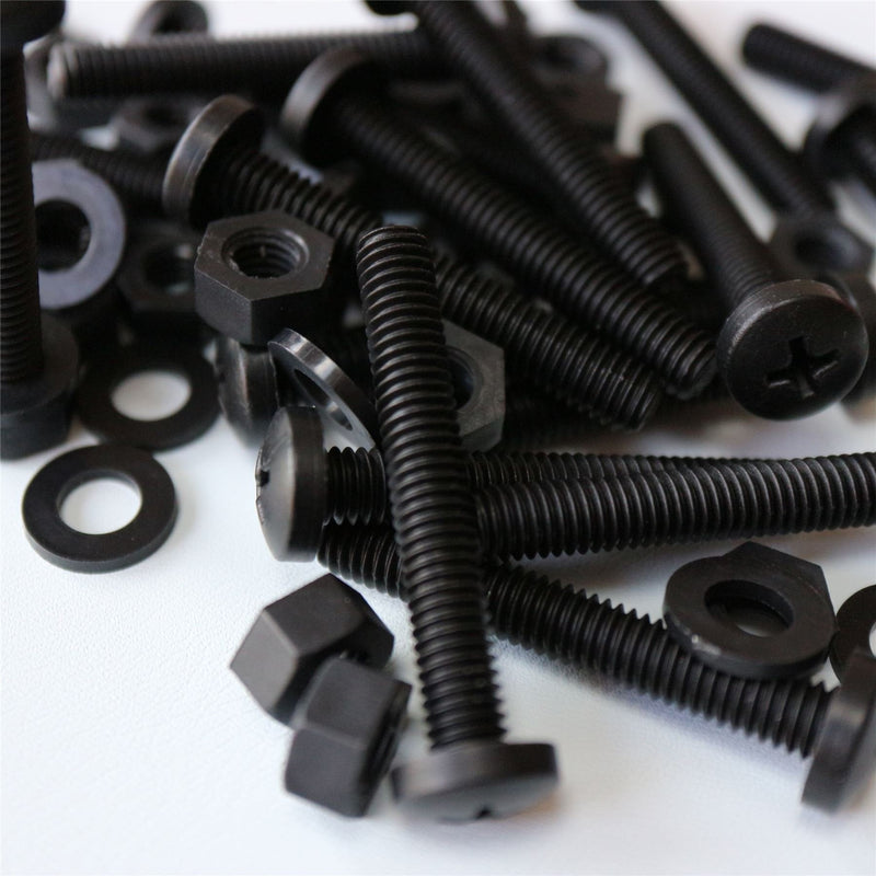 [Australia - AusPower] - 20 x Black Pan Head Screws Polypropylene (PP) Plastic Nuts and Bolts, M6 x 40mm, Washers, (15/64 x 1 37/64 in) 