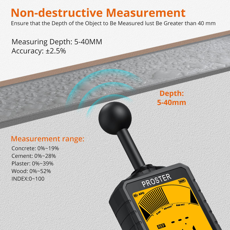 [Australia - AusPower] - Proster Moisture Meter - Wall Rechargeable Moisture Meter for Walls Wall Moisture Meter Masonry with 3-Color LCD,5 Modes Building Moisture Meter 5-40mm Analysis Depth 